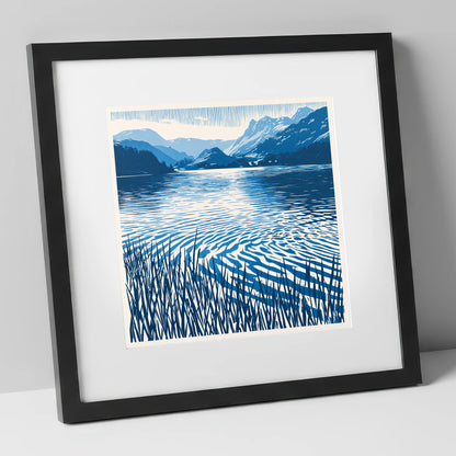 Cobalt Dawn Over the Lake lake district lake art print in black frame