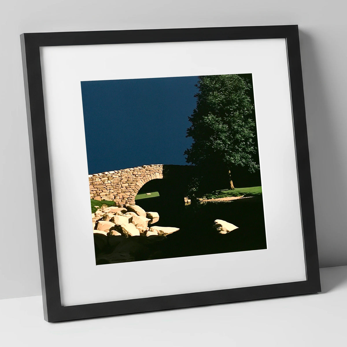 Stone Bridge Against Midnight Sky lake district waterfall art print in black frame