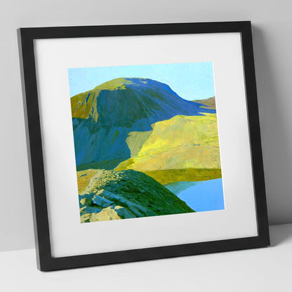 Vibrant Green Gable and Tarn lake district fell art print in black frame