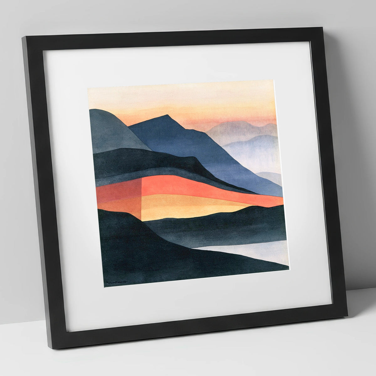Charcoal and Terracotta Summit View lake district fell art print in black frame