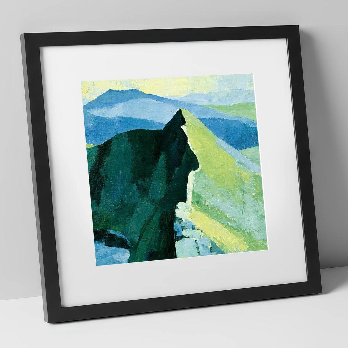 Bold Shadows on Striding Edge lake district walking art print in black frame