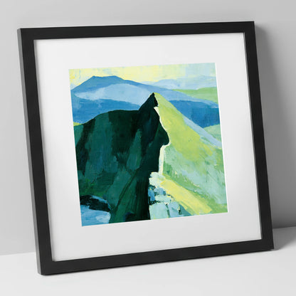 Bold Shadows on Striding Edge lake district walking art print in black frame