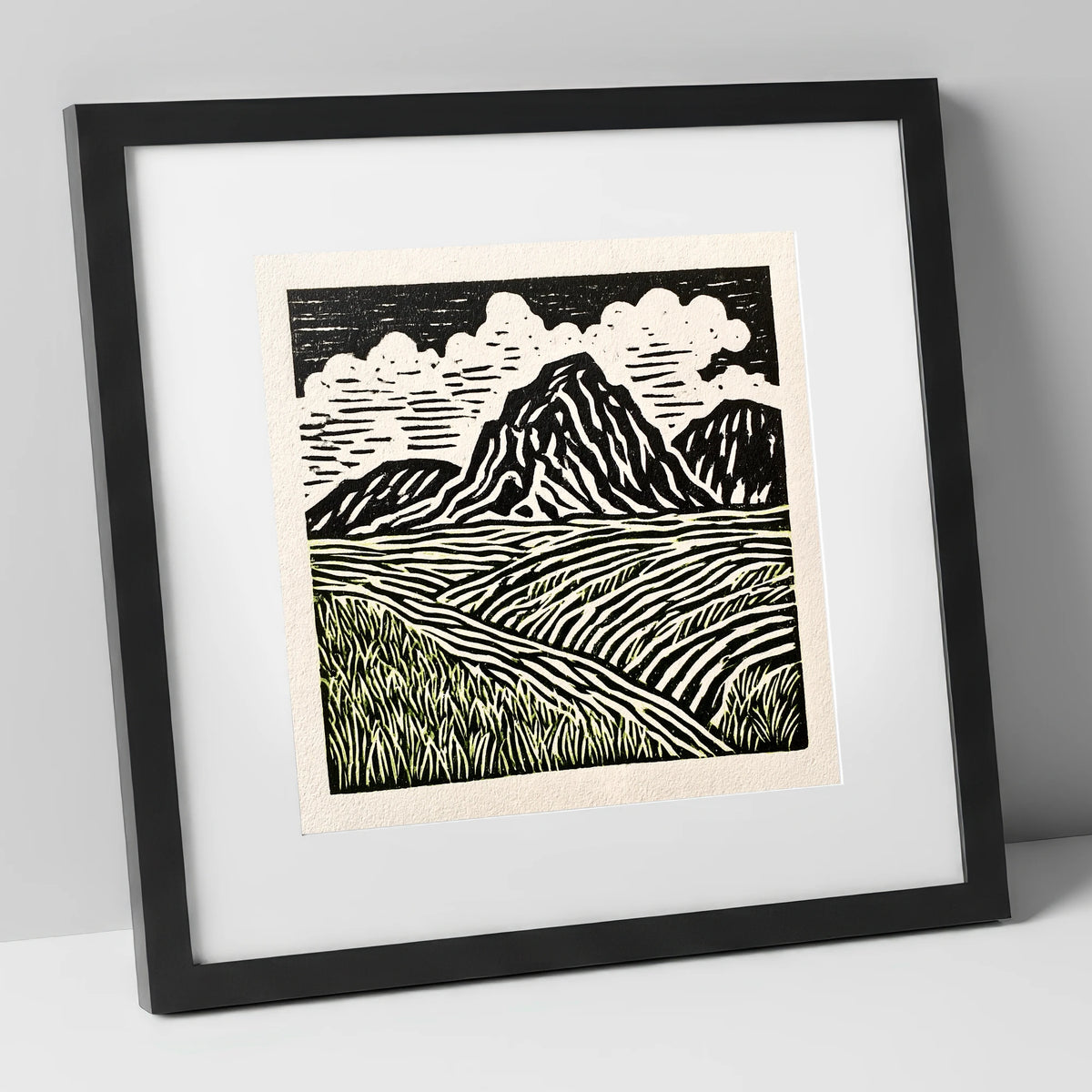 Scafell Pike Graphic Landscape lake district fell art print in black frame