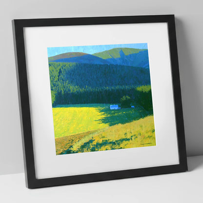 Sunlit Farm Under Whinlatter Forest lake district fell art print in black frame