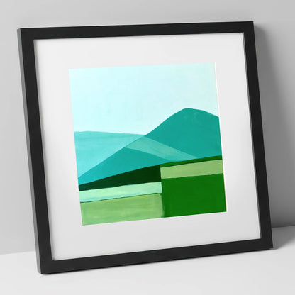 Modern Geometric Blencathra In Teal lake district fell art print in black frame