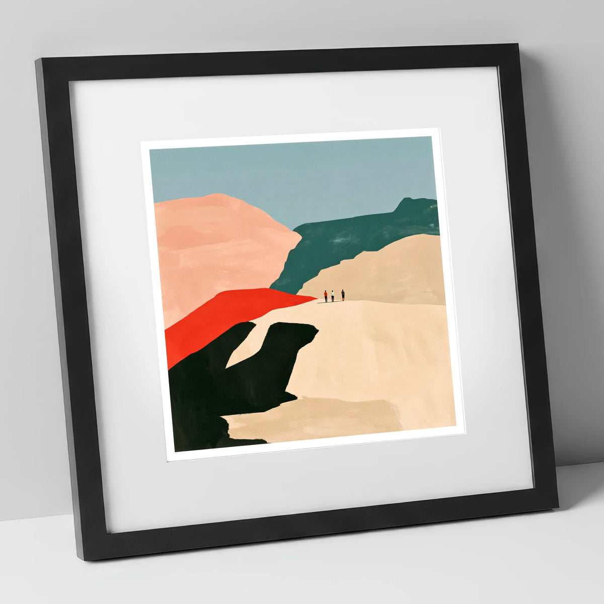 Bold Fell Ridge with Hikers lake district fell art print in black frame