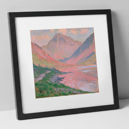 Great Gable in Coral Light lake district fell art print in black frame