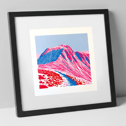 Vibrant Great Gable Peak lake district fell art print in black frame