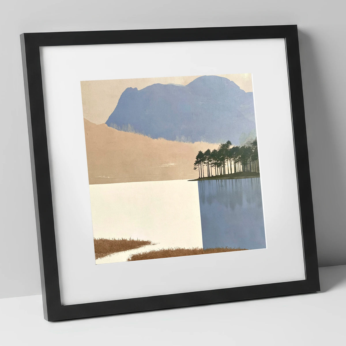 Tarn Hows Pines and Slate Fells lake district lake art print in black frame