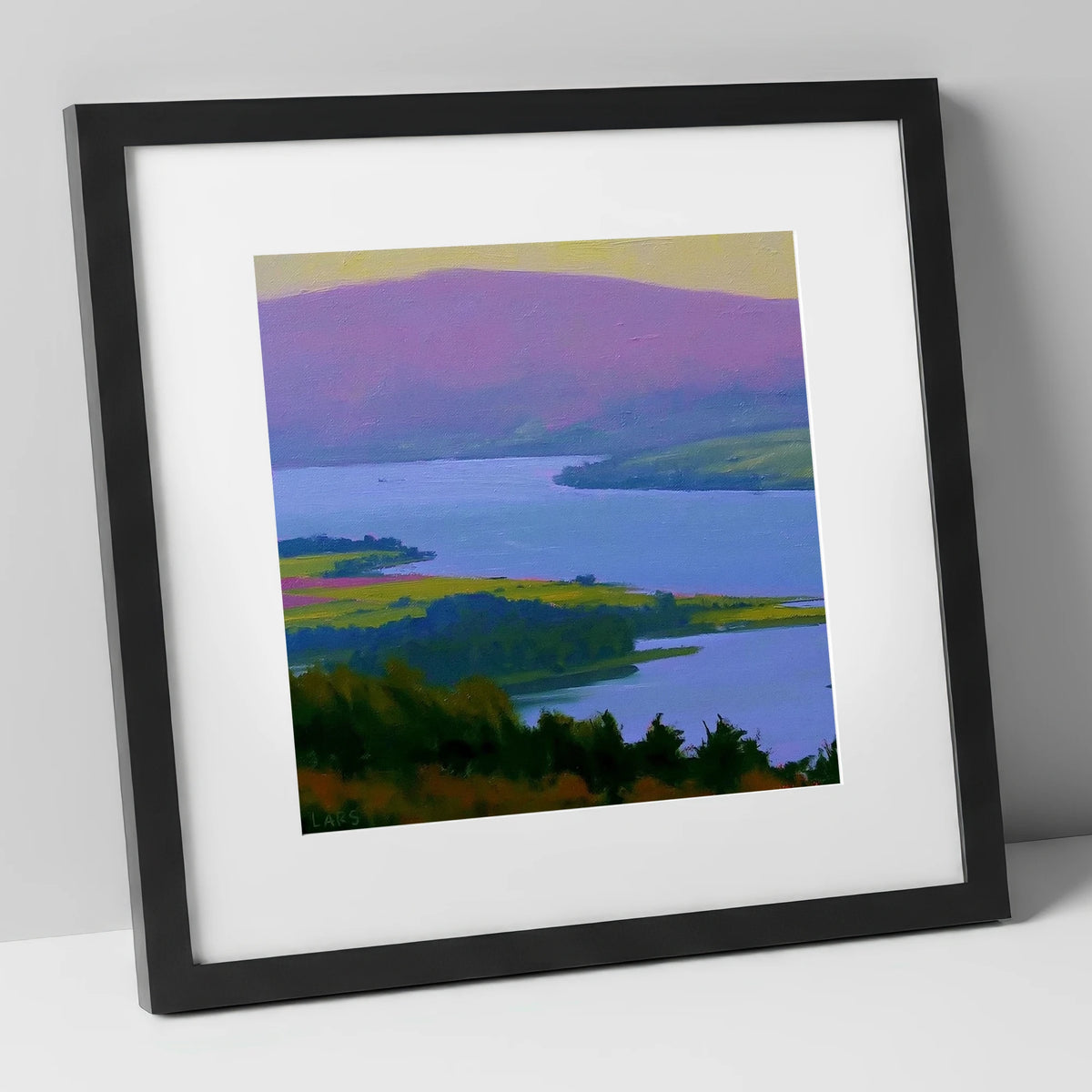 Vibrant Fells Above Bassenthwaite Lake lake district lake art print in black frame