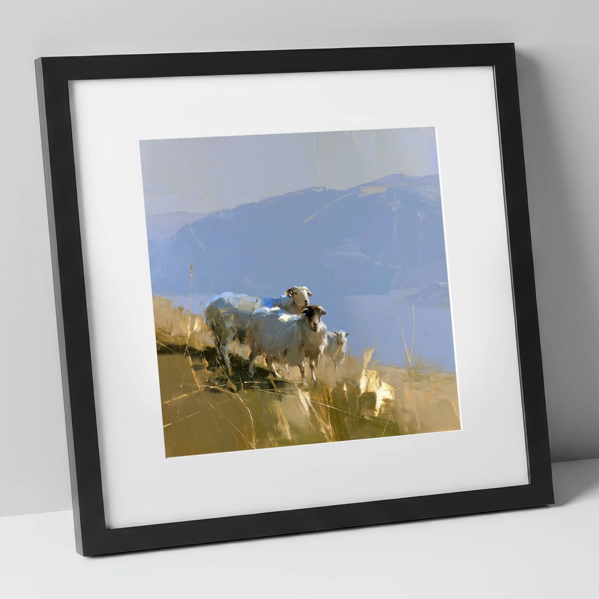 Herdwick Sheep on Golden Fells lake district wildlife art print in black frame