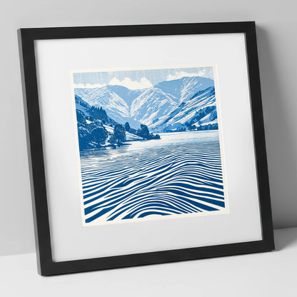 Cobalt Blue Ullswater Fells lake district lake art print in black frame