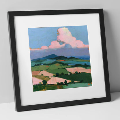 Blush Clouds Over Rolling Fells lake district fell art print in black frame