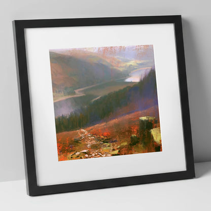 Brooding Thirlmere From Helvellyn Path lake district lake art print in black frame