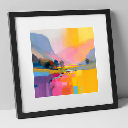 Vivid Pink Lakeland Valley Beck lake district valley art print in black frame