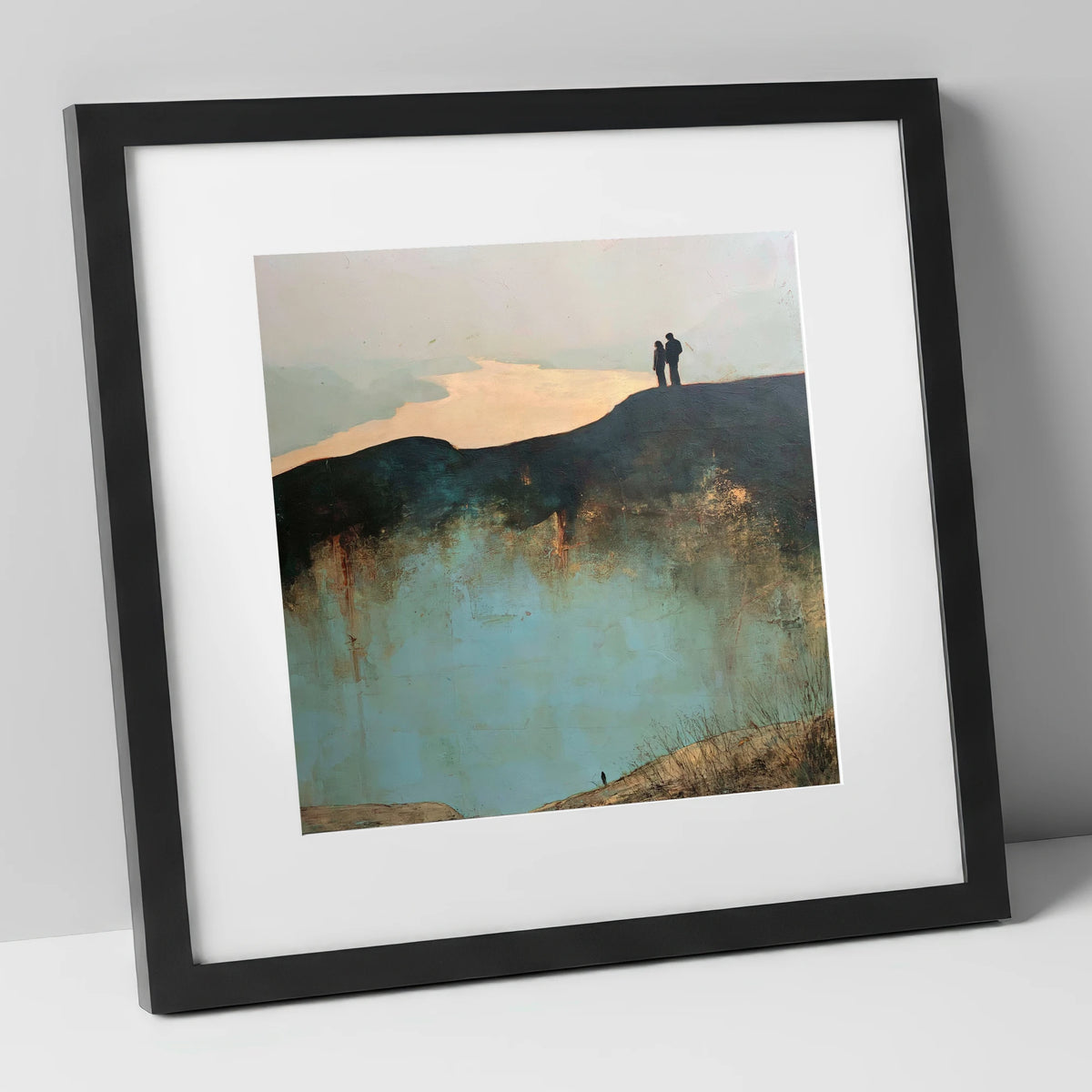 Catbells Ridge Over Golden Water lake district fell art print in black frame