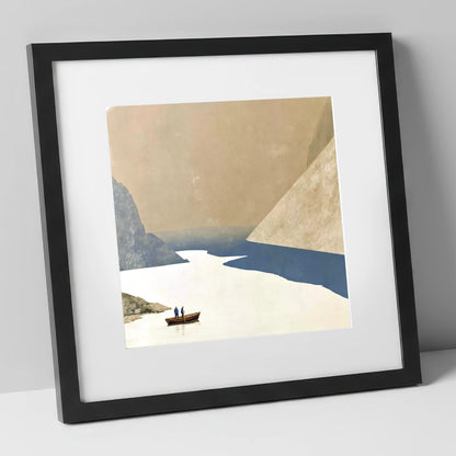 Rowing beneath the Steep Screes lake district lake art print in black frame