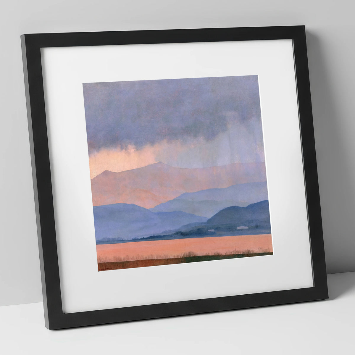 Lavender Fells Beneath Storm Clouds lake district sky art print in black frame
