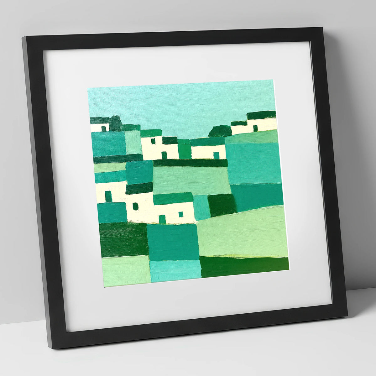 Abstract Cartmel Village Landscape lake district village art print in black frame