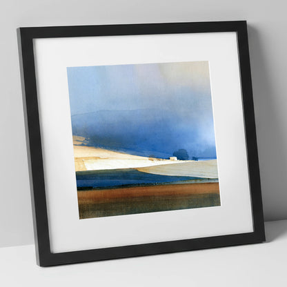 Patchwork Fields Under Indigo Sky lake district valley art print in black frame