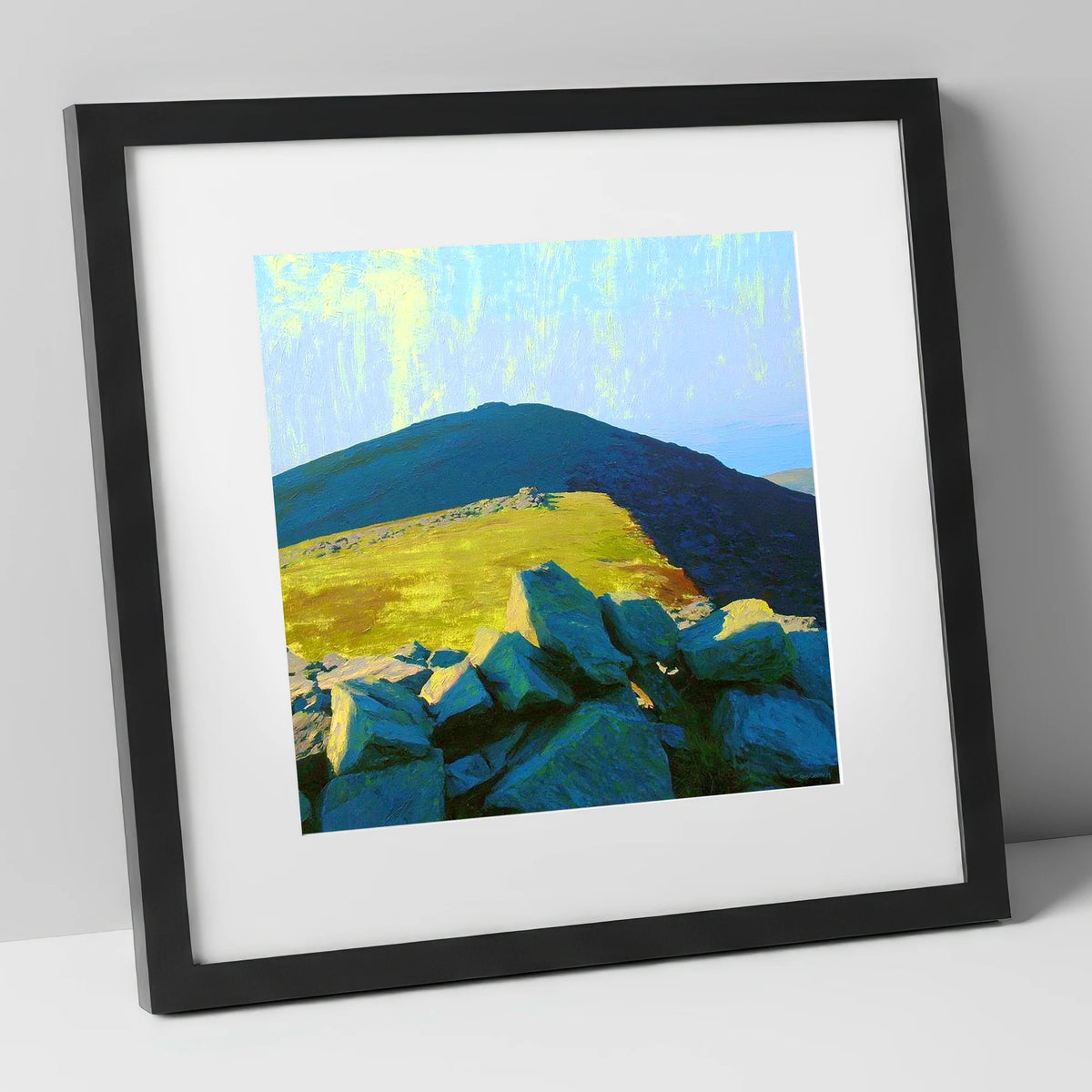Sunlit Ridge on Gavel Fell lake district fell art print in black frame
