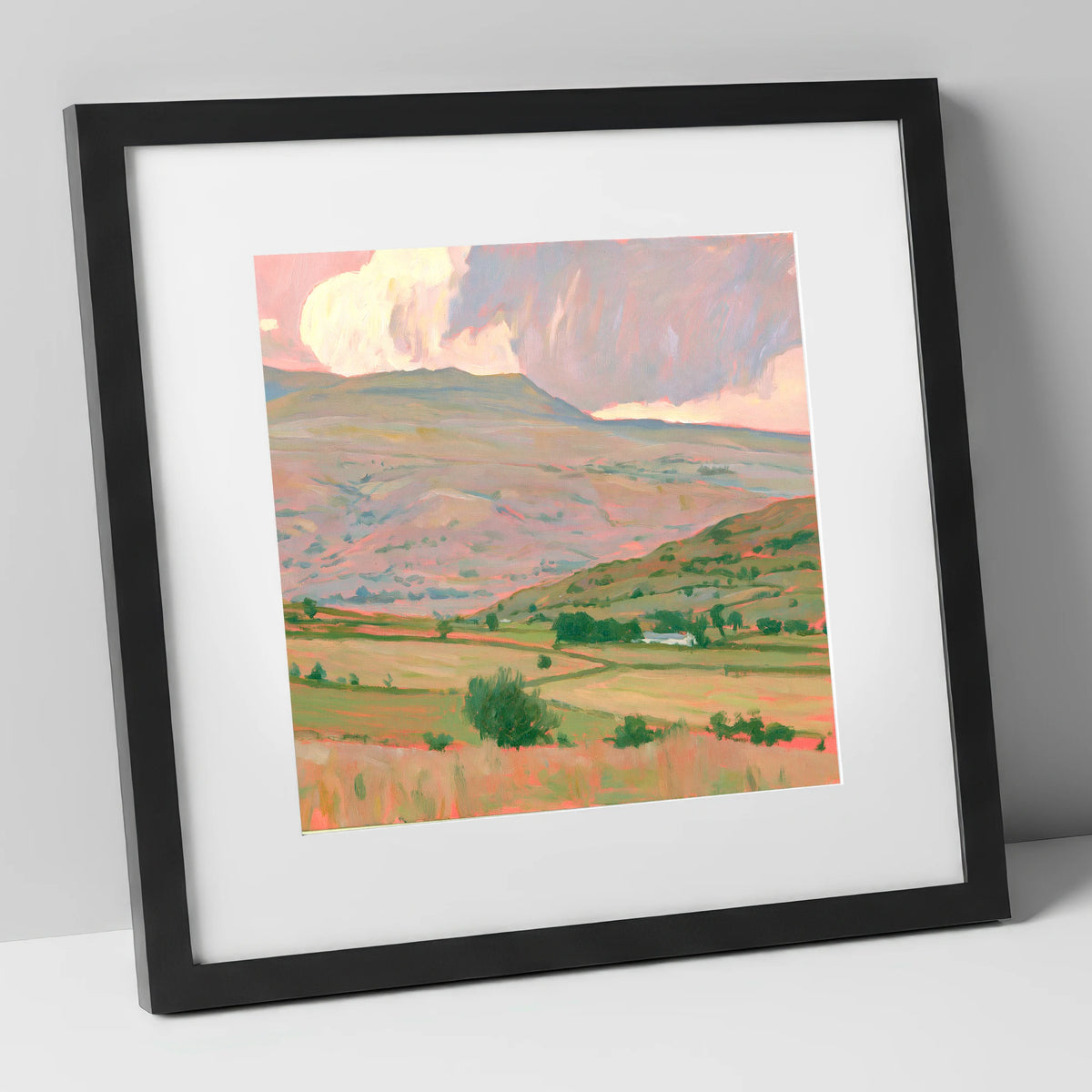 Pastel Storm Clouds Over Fells lake district sky art print in black frame