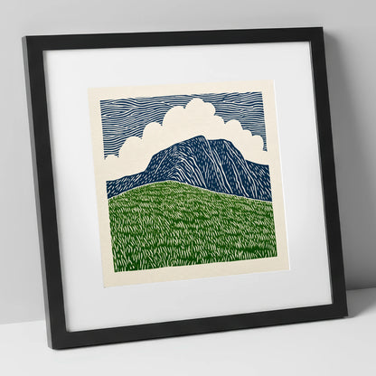 Helvellyn in Bold Graphic Lines lake district fell art print in black frame
