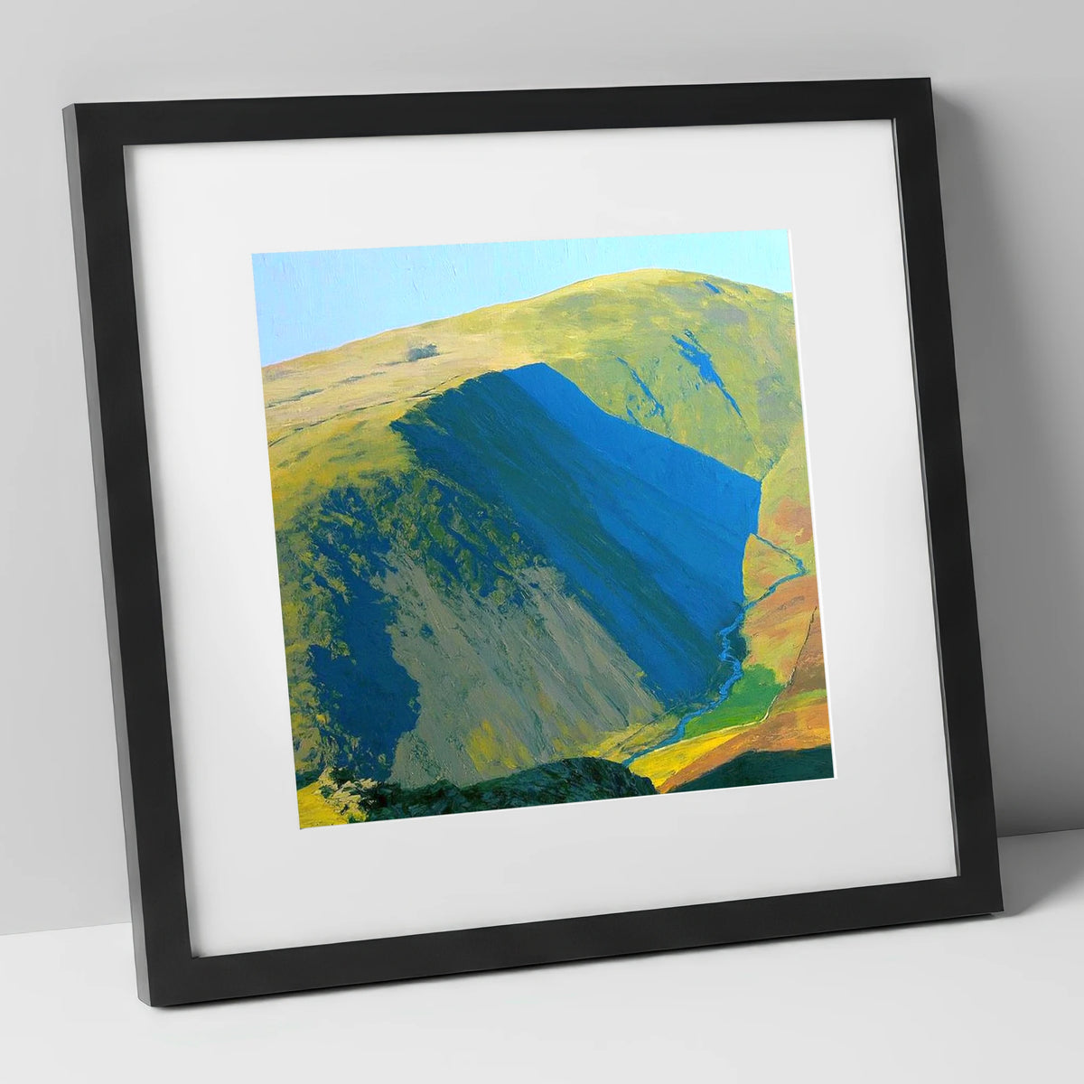 Branstree Fell and Valley Shadows lake district fell art print in black frame