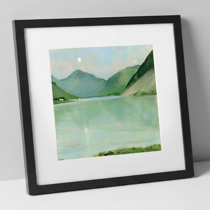 Pastel Moonrise Over Wastwater lake district sky art print in black frame