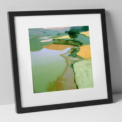 Winding Lake and Golden Fells lake district lake art print in black frame