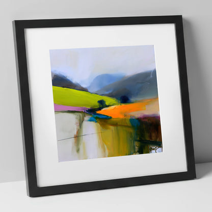 Tangerine Light on the Fells lake district sky art print in black frame