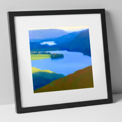 Grasmere Lake in Ultramarine Blue lake district lake art print in black frame