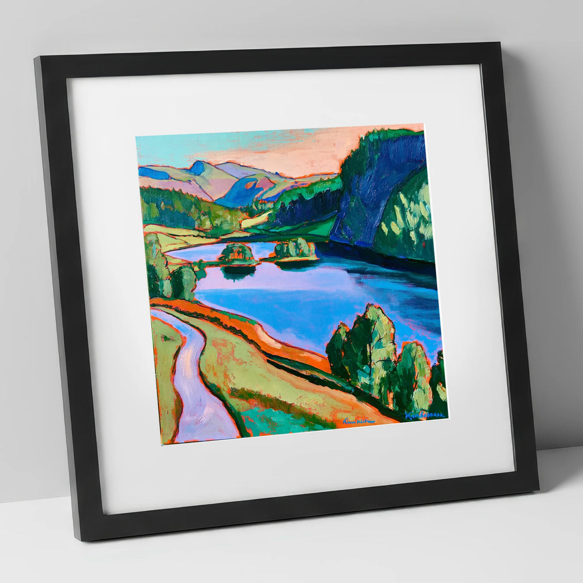 Colourful Path Beside Rydal Water lake district lake art print in black frame