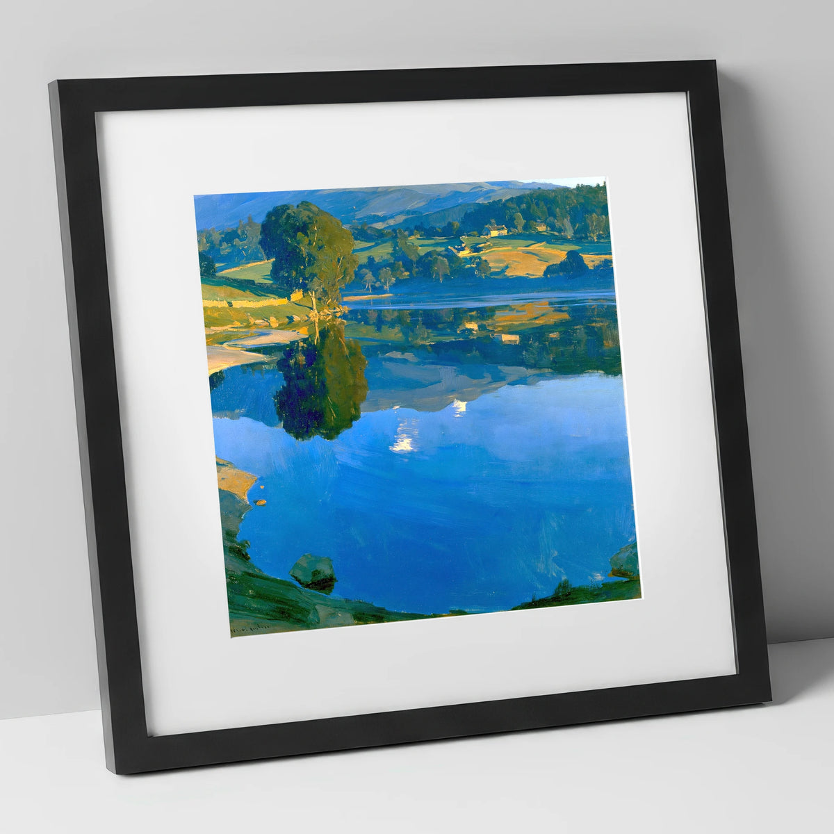Golden Dawn Over Still Lake lake district lake art print in black frame