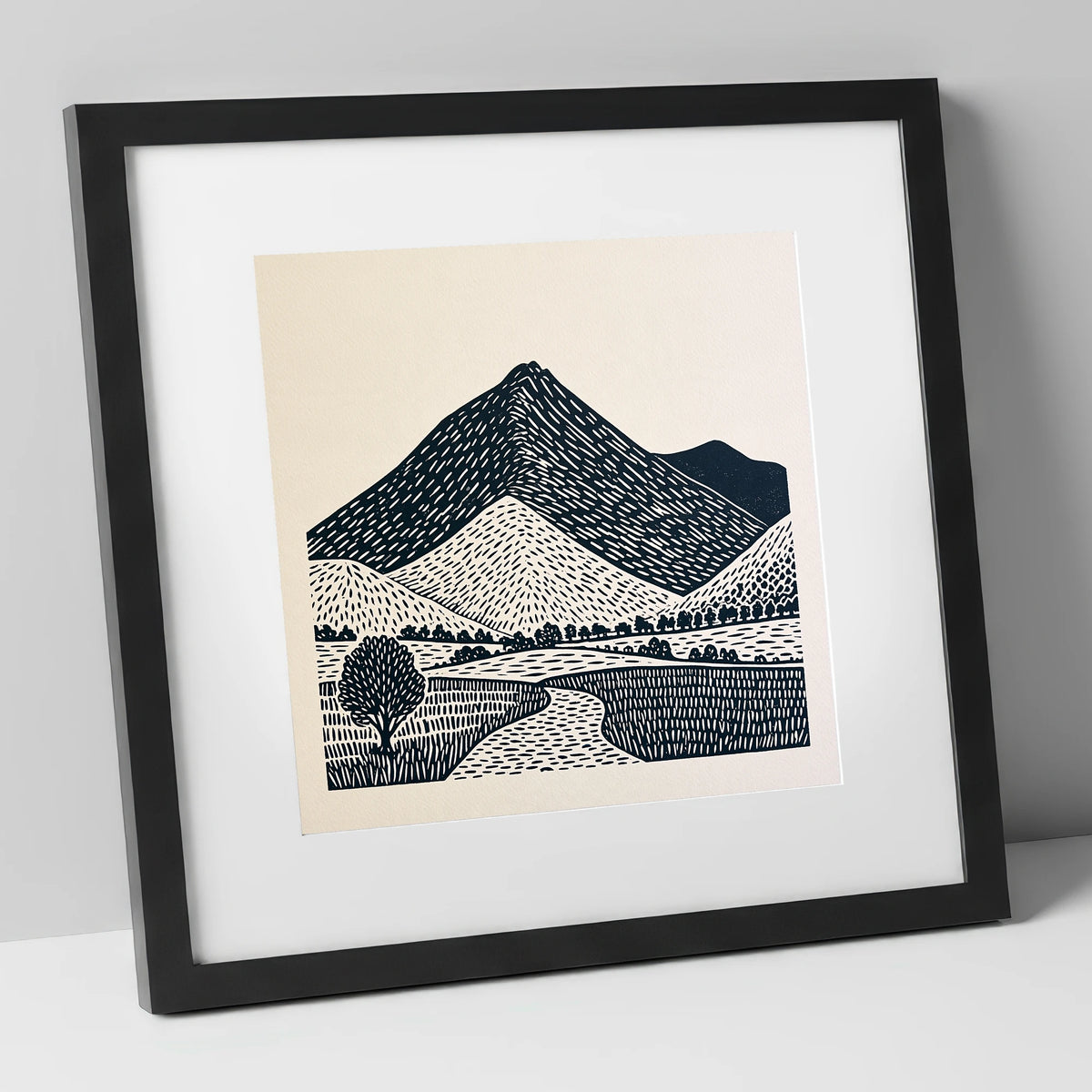 Blencathra in Graphic Lines lake district fell art print in black frame