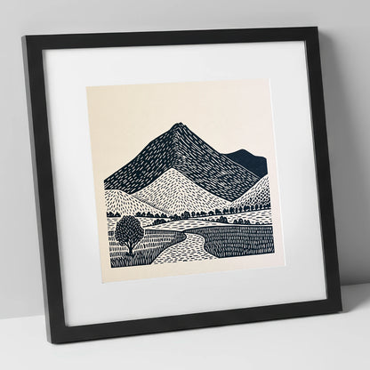 Blencathra in Graphic Lines lake district fell art print in black frame