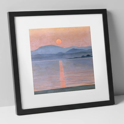 Lavender Sunset Over Slate Fells lake district lake art print in black frame