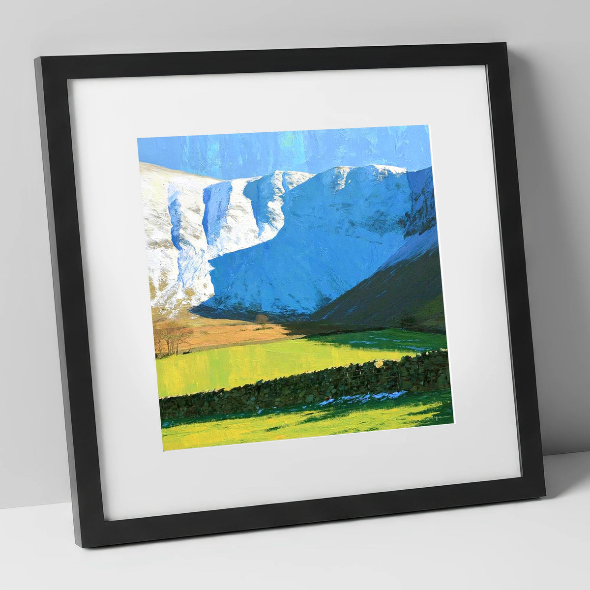 Bannerdale Crags Winter Sunlight lake district fell art print in black frame