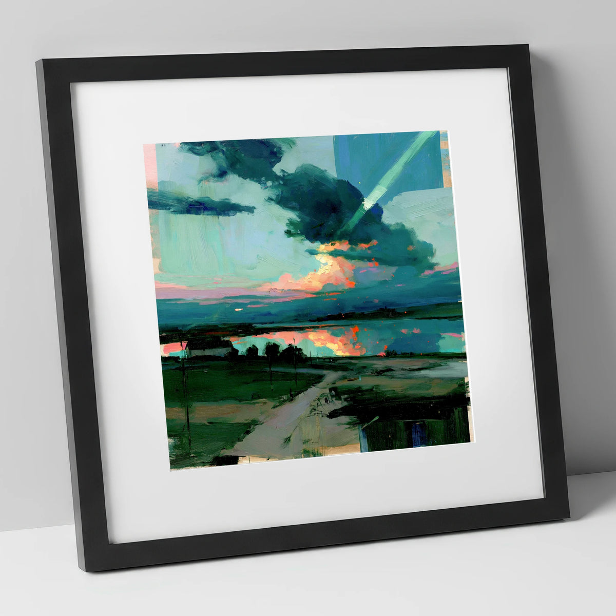 Fiery Sky Over The Lake lake district sky art print in black frame