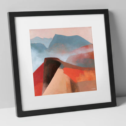 Terracotta Misty Mountain Ridge lake district fell art print in black frame