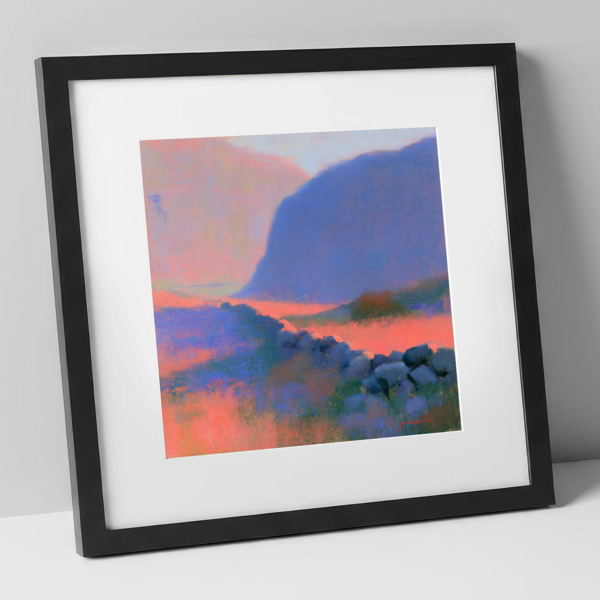 Drystone Wall in Twilight Valley lake district valley art print in black frame