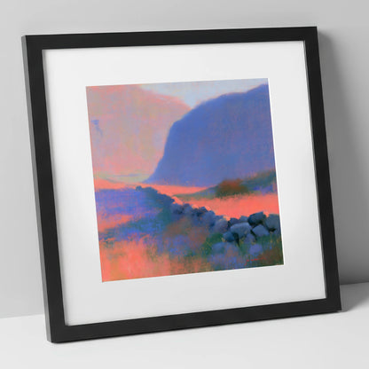 Drystone Wall in Twilight Valley lake district valley art print in black frame
