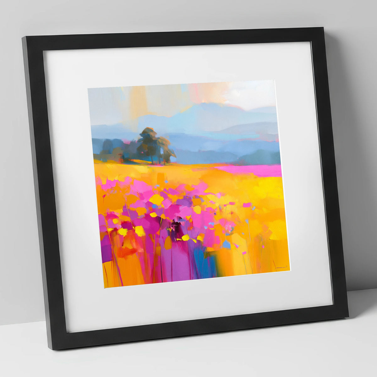 Vibrant Upland Hay Meadow lake district wildflower art print in black frame
