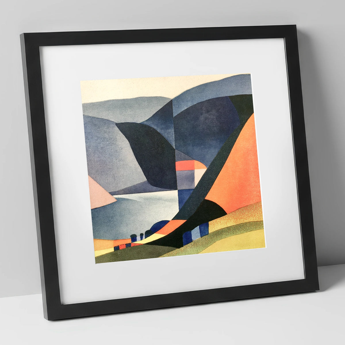 Geometric Lake District Fells lake district lake art print in black frame