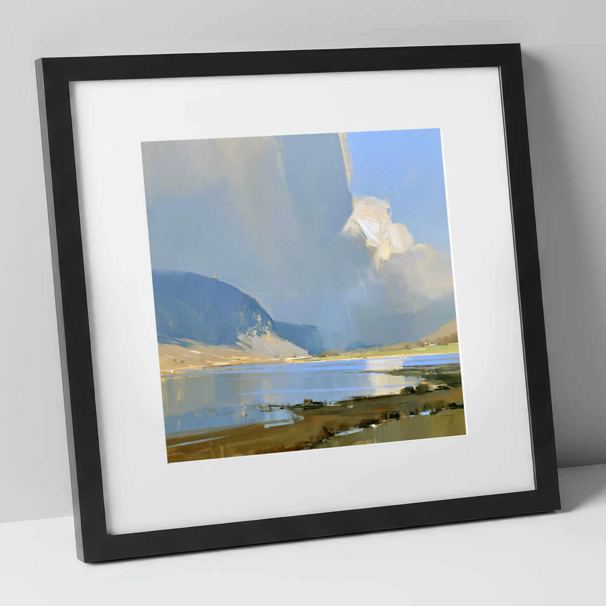 Sunlit Storm Cloud Over the Lake lake district sky art print in black frame