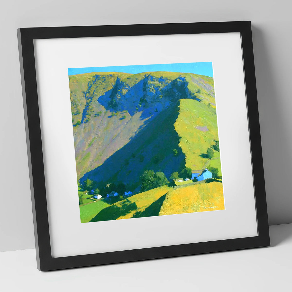 Vibrant Shadows on Bonscale Pike lake district fell art print in black frame