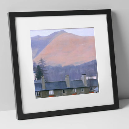 Skiddaw over Keswick at Dusk lake district village art print in black frame