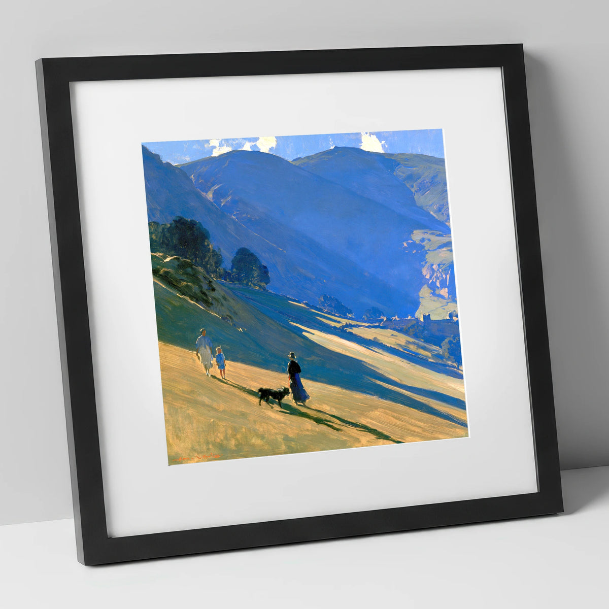 Sunlit Dog Walk at Patterdale gifts for dog walkers art print in black frame