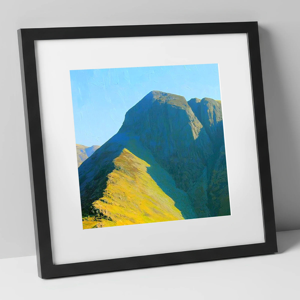 Sunlit Ridge on Loft Crag lake district fell art print in black frame
