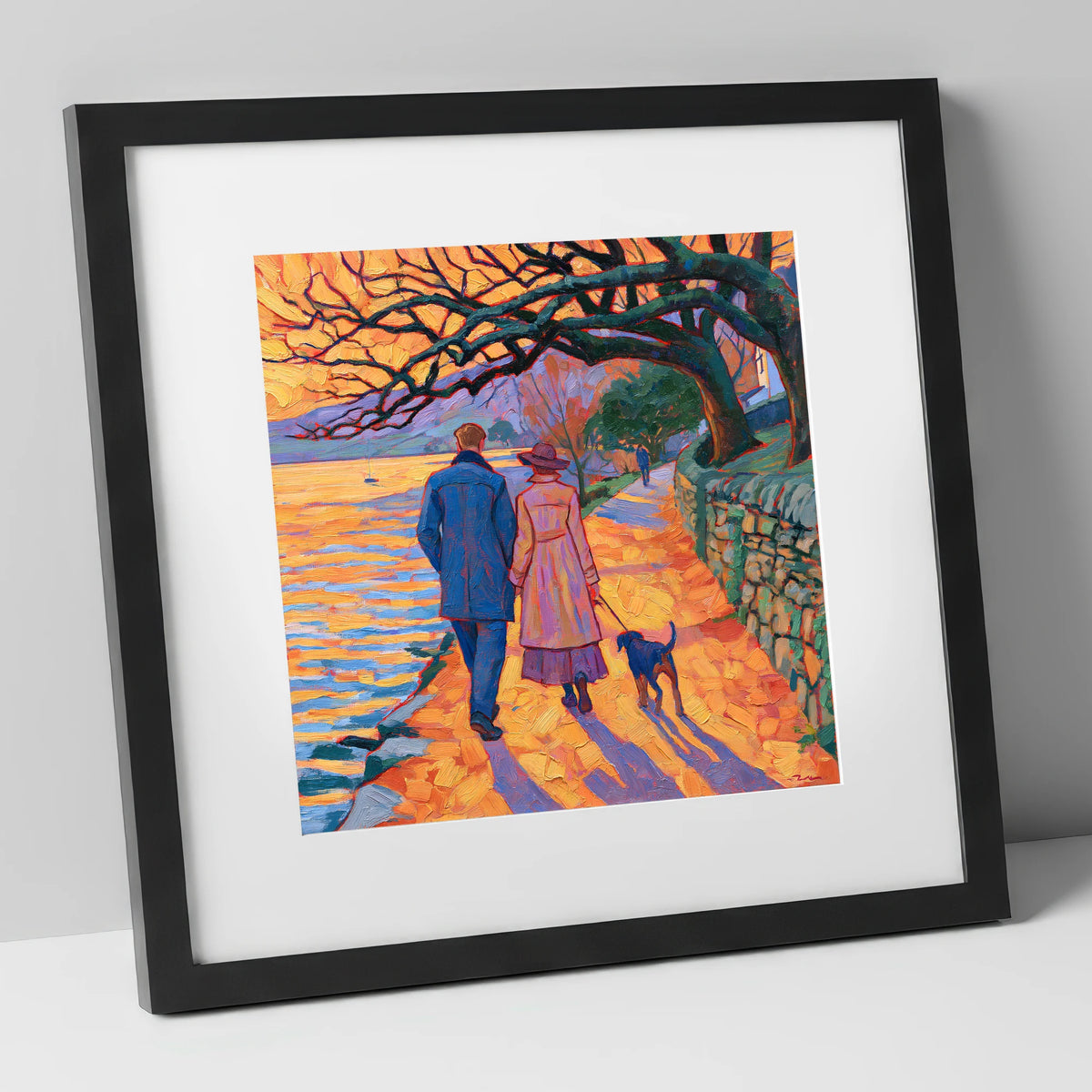 Sunset Dog Walk at Hawkshead gifts for dog walkers art print in black frame